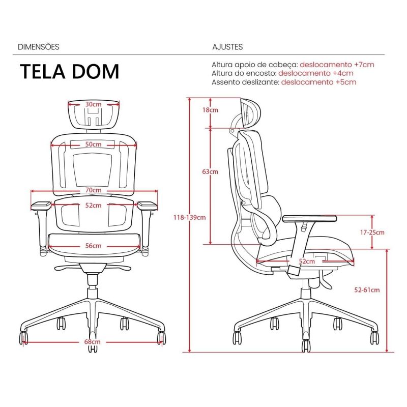 Cadeira de Escritório Presidente TELA DOM – Cor Preta – 32869 Móveis Única Cadeira de Tela 8