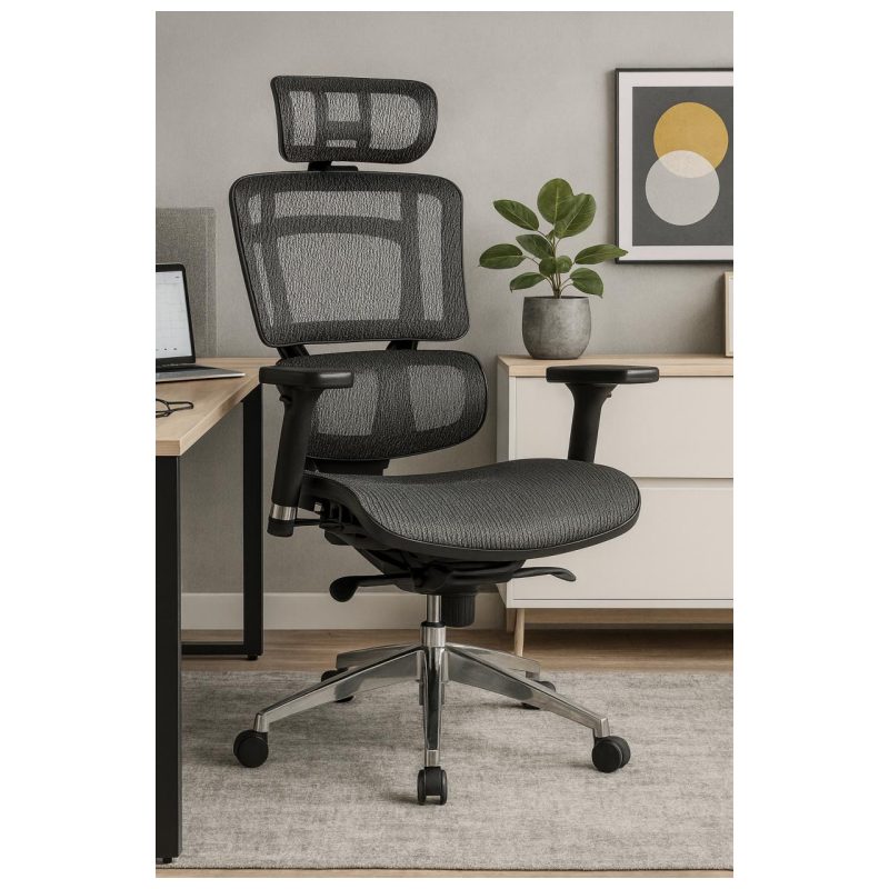 Cadeira de Escritório Presidente TELA DOM – Cor Preta – 32869 Móveis Única Cadeira de Tela 9