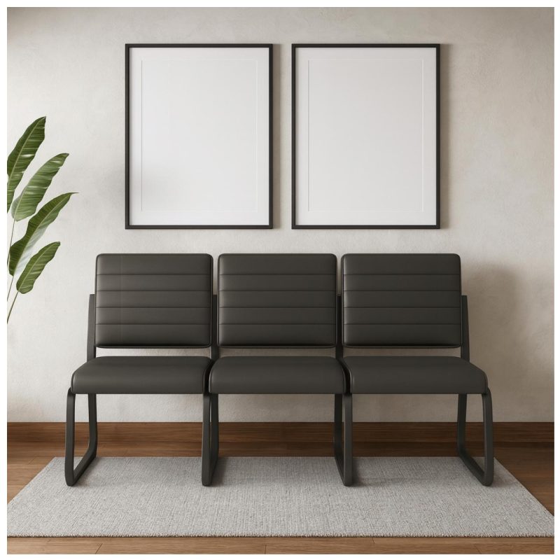 Sofanete para Escritório Estofada com 03 Lugares – TRIX – Pés PRETO – 35123 Móveis Única Cadeira Longarina Sofanete 9