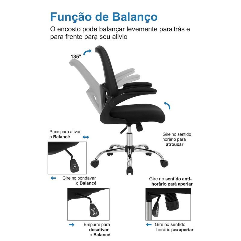 Cadeira de Escritório Tela NYO – Cor Preto – 20097 Móveis Única Cadeira de Tela 4