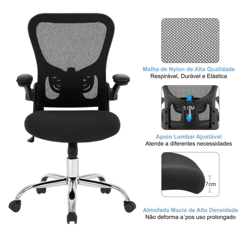 Cadeira de Escritório Tela NYO – Cor Preto – 20097 Móveis Única Cadeira de Tela 7